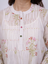 White Floral Hand-Embroidered Chanderi Dress with Slip