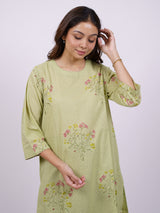 Green Cotton Hand-Block Printed Straight Kurta