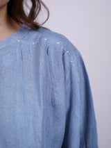 Blue Hand-Embroidered Linen Top