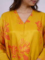 Yellow Satin Chanderi Hand Block Printed Kurta