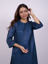 Blue Hand-Block Printed Satin Chanderi Kurta