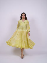 Green Tiered Hand Block Printed Chanderi Dress