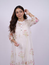 White Floral Hand-Embroidered Chanderi Dress with Slip