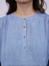 Blue Hand-Embroidered Linen Top