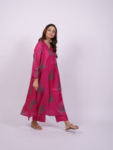 Pink Satin Chanderi Hand Block Printed Kurta