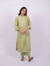 Green Cotton Hand-Block Printed Straight Kurta