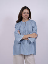 Blue Hand-Embroidered Linen Top