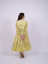 Green Tiered Hand Block Printed Chanderi Dress