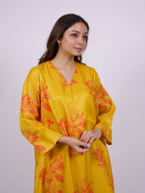 Yellow Satin Chanderi Hand Block Printed Kurta