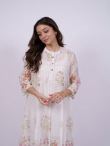 White Floral Hand-Embroidered Chanderi Dress with Slip