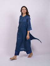 Blue Hand-Block Printed Satin Chanderi Kurta