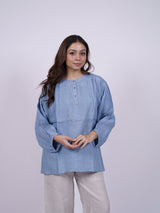 Blue Hand-Embroidered Linen Top
