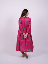 Pink Satin Chanderi Hand Block Printed Kurta