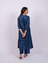 Blue Hand-Block Printed Satin Chanderi Kurta
