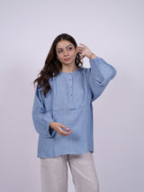 Blue Hand-Embroidered Linen Top