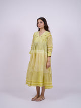 Green Tiered Hand Block Printed Chanderi Dress