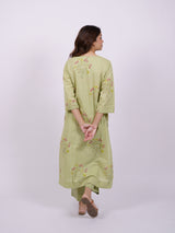 Green Cotton Hand-Block Printed Straight Kurta