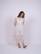White Floral Hand-Embroidered Chanderi Dress with Slip