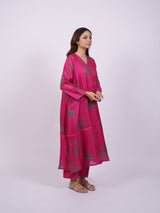 Pink Satin Chanderi Hand Block Printed Kurta