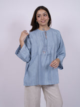 Blue Hand-Embroidered Linen Top