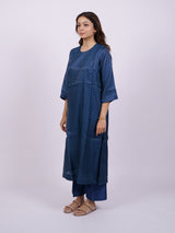 Blue Hand-Block Printed Satin Chanderi Kurta