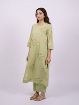 Green Cotton Hand-Block Printed Straight Kurta
