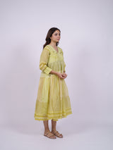 Green Tiered Hand Block Printed Chanderi Dress