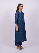 Blue Hand-Block Printed Satin Chanderi Kurta