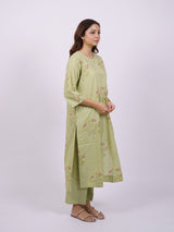 Green Cotton Hand-Block Printed Straight Kurta