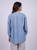 Blue Hand-Embroidered Linen Top