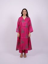 Pink Satin Chanderi Hand Block Printed Kurta