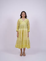 Green Tiered Hand Block Printed Chanderi Dress