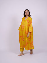 Yellow Satin Chanderi Hand Block Printed Kurta