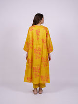 Yellow Satin Chanderi Hand Block Printed Kurta