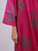 Pink Satin Chanderi Hand Block Printed Kurta