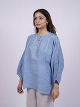Blue Hand-Embroidered Linen Top