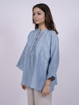 Blue Hand-Embroidered Linen Top