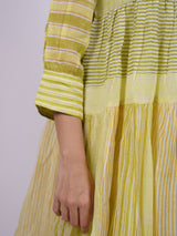 Green Tiered Hand Block Printed Chanderi Dress