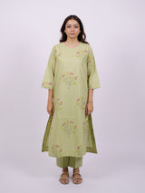 Green Cotton Hand-Block Printed Straight Kurta