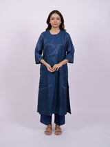 Blue Hand-Block Printed Satin Chanderi Kurta