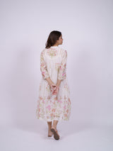 White Floral Hand-Embroidered Chanderi Dress with Slip