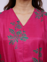 Pink Satin Chanderi Hand Block Printed Kurta