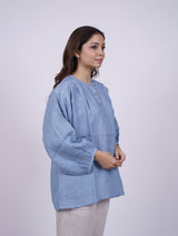 Blue Hand-Embroidered Linen Top