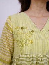 Green Tiered Hand Block Printed Chanderi Dress