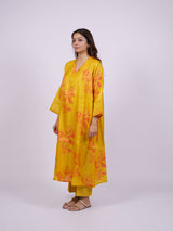 Yellow Satin Chanderi Hand Block Printed Kurta