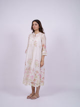White Floral Hand-Embroidered Chanderi Dress with Slip