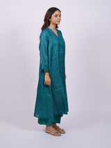 Green Hand-Block Printed Satin Chanderi Straight Kurta