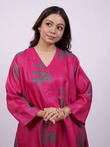 Pink Satin Chanderi Hand Block Printed Kurta