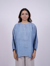 Blue Hand-Embroidered Linen Top