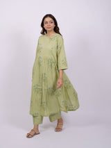 Green Cotton Hand-Block Printed Gathering Kurta